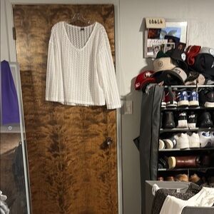 White Textured Long Sleeve Top